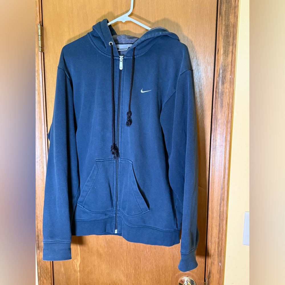 Nike Embroidered Swoosh Navy Blue Zip Up Hoodie Men's M